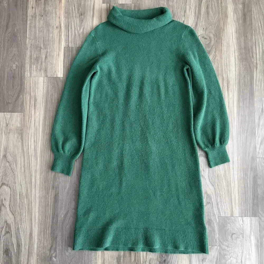 J. Crew Women's Extra Soft Turtleneck Knee Length Sweater Dress Size XS GREEN